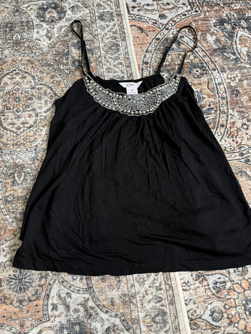 Candie's Black Tank Top with Silver Beaded Neckline